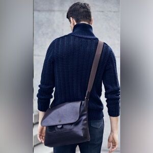 JOHN VARVATOS BOSS COLLECTION JET BLACK LEATHER 'THE PERFECT' MESSENGER BAG $995